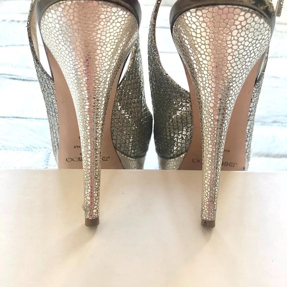 Jimmy Choo Clue Glitter Slingback Platform Heels - Picture 12 of 15